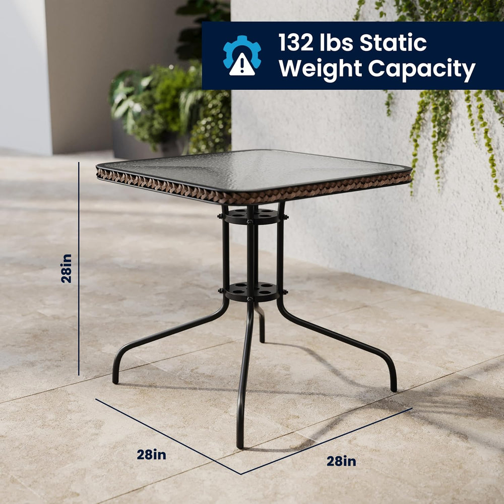 Flash Furniture Lila 3-Piece 28" Square Indoor/Outdoor Patio Table and C...