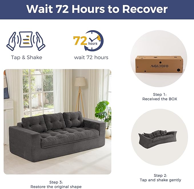 MAXYOYO 79" Loveseat Sofa Couch for Small Spaces, Upholstered Boneless Cloud Couch for Apartment Bedroom, 2-Seater Love Seat Floor Modern Sofa with Pillows, No Assembly Required, Dark Grey