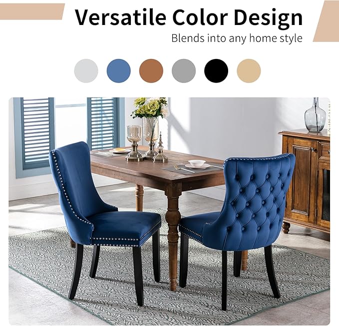 Modern Dining Chairs Set of 8, Upholstered Dining Chair with Full Back and Button Tufting, Blue Velvet Accent Chair, Sillas de Comedor, Kitchen & Dining Room Chairs (Blue, Velvet, 8Pcs)