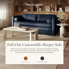 POLY & BARK Napa 82" Leather Pull-Out Convertible Sleeper Sofa in Midnight Blue
