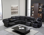 Manual Recliner Sectional Sofa Set, Bonded Leather L-Shaped Living Room Furniture Sets, Reclining Sectional Corner Couch and Recliner Chair Set for Home Office (Black, Sectional + Chair)