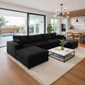 151" Oversized Sectional Sofa Set, Extra Large Modular Couch with Ottoman, Upholstered Linen Cloud Couch Deep Seat Sofa Cushion Covers Removable for Living Room (6 Seater U Shaped Black)