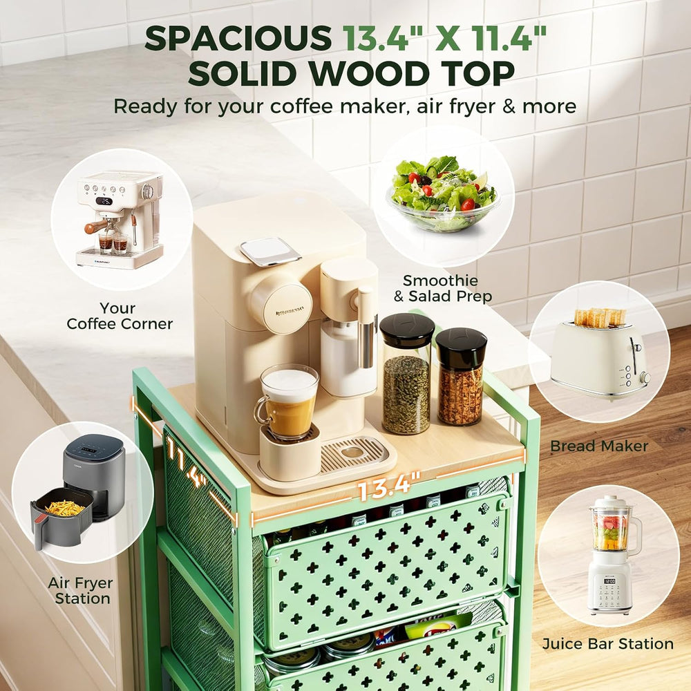 5 Tier Kitchen Storage Cart with Wheels, Utility Fruit Vegetable Storage Rack...