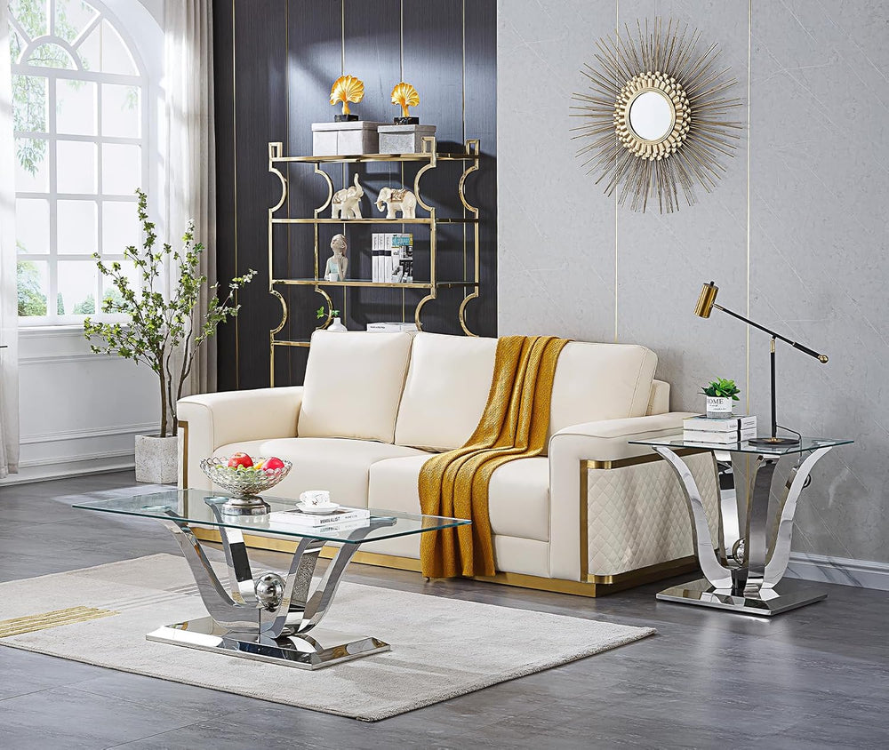 Glass Coffee Table Set of 3, Modern Living Room Table Set Coffee Table and 2 ...