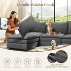 Vesgantti Large Modular Sectional Sofa, Big Comfy Cloud Couch with Ottoman Deep Seat Chenille Cloud Sofa, 9 Seater Large Sectional Couches for Living Room, Bedroom and Apartment, Gray