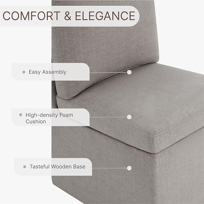 Upholstered Dining Chairs with Casters, Modern Dining Room Chairs Set of 4 with Hidden Storage & 4 Wheels, Single Sofa Chair for Kitchen, Reading Room, Waiting Room, Khaki (2 Box)