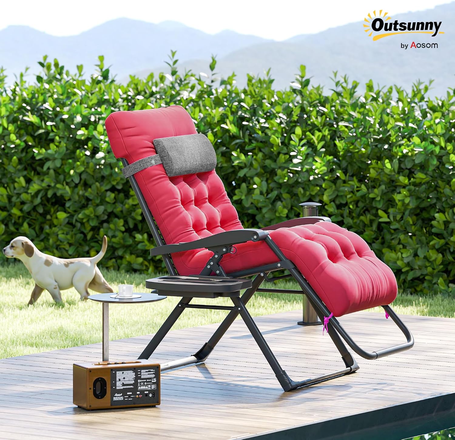 Outsunny Zero Gravity Chair, Reclining Lounge Chair with Cushion,Red | Padded, Folding, Infinity, Side Tray, Indoor Outdoor, Supports up to 264 lbs