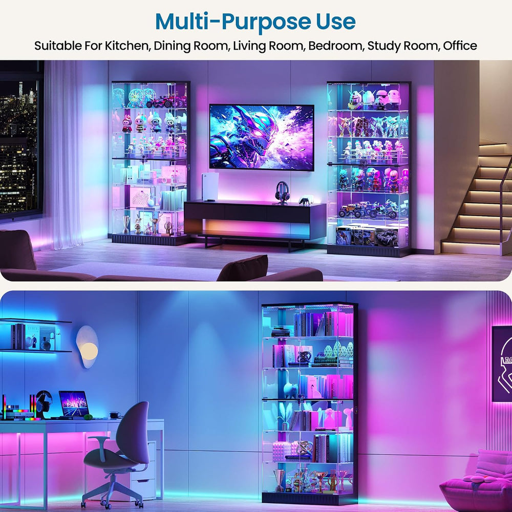 Lvifur 6-Tier Tall Glass Display Cabinet with RGB Lights for Collectibles