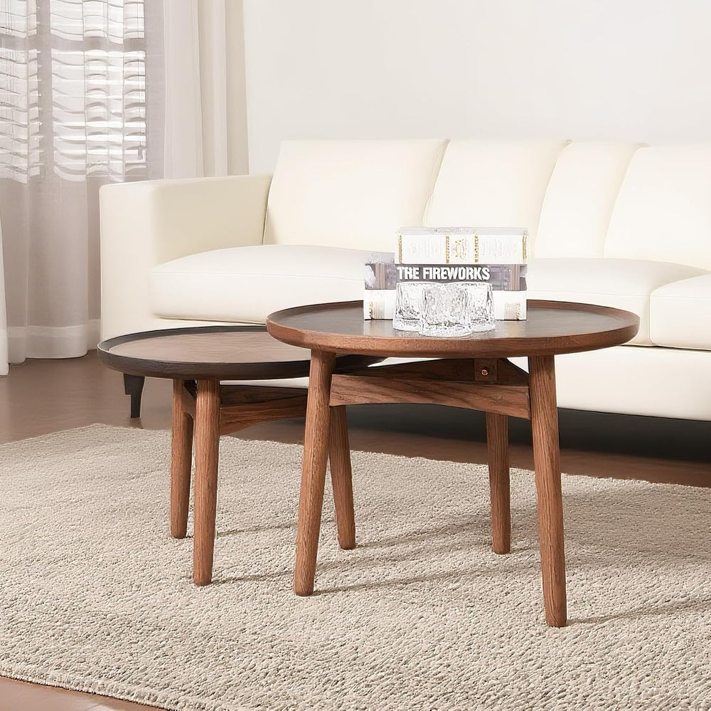 CONSDAN 24 Round Coffee Table, Solid Oak Frame & Veneer Top, USA Grown Ha...