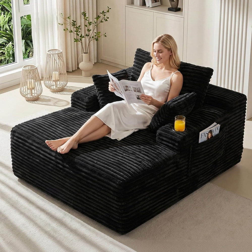 Oversized Floor Chair, Chaise Lounge Chair Indoor, Black | Upholstered Sofa B...