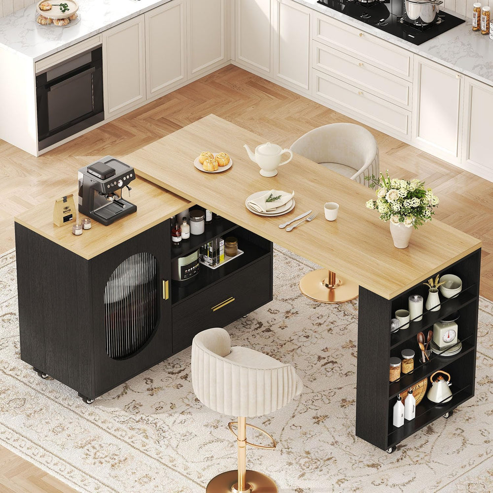 LVB Kitchen Island with Storage，72" Mobile Island Table for Kitchen