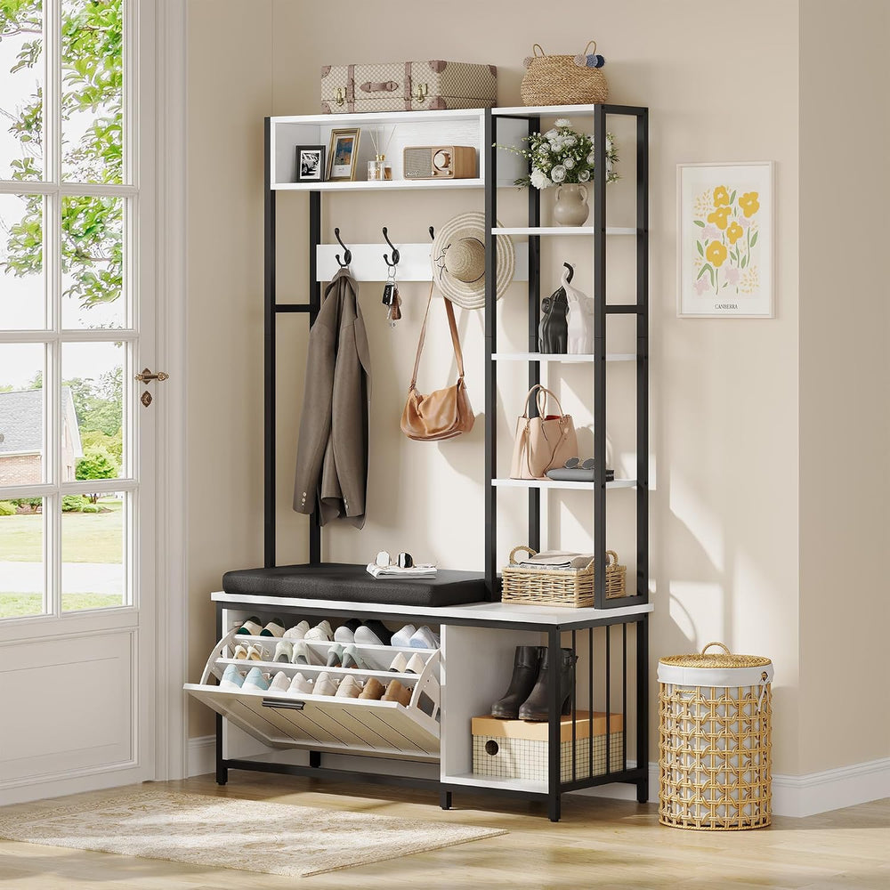Hall Tree Coat Rack, Hall Tree With Bench and Shoe Storage Shoe With, Mud Roo...