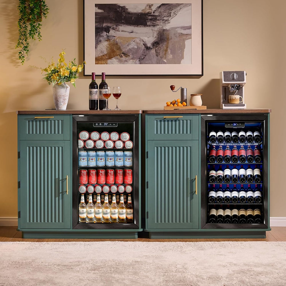 Okvnbjk Mini Fridge Cabinet with Storage & Power Outlet, Green | Coffee B...
