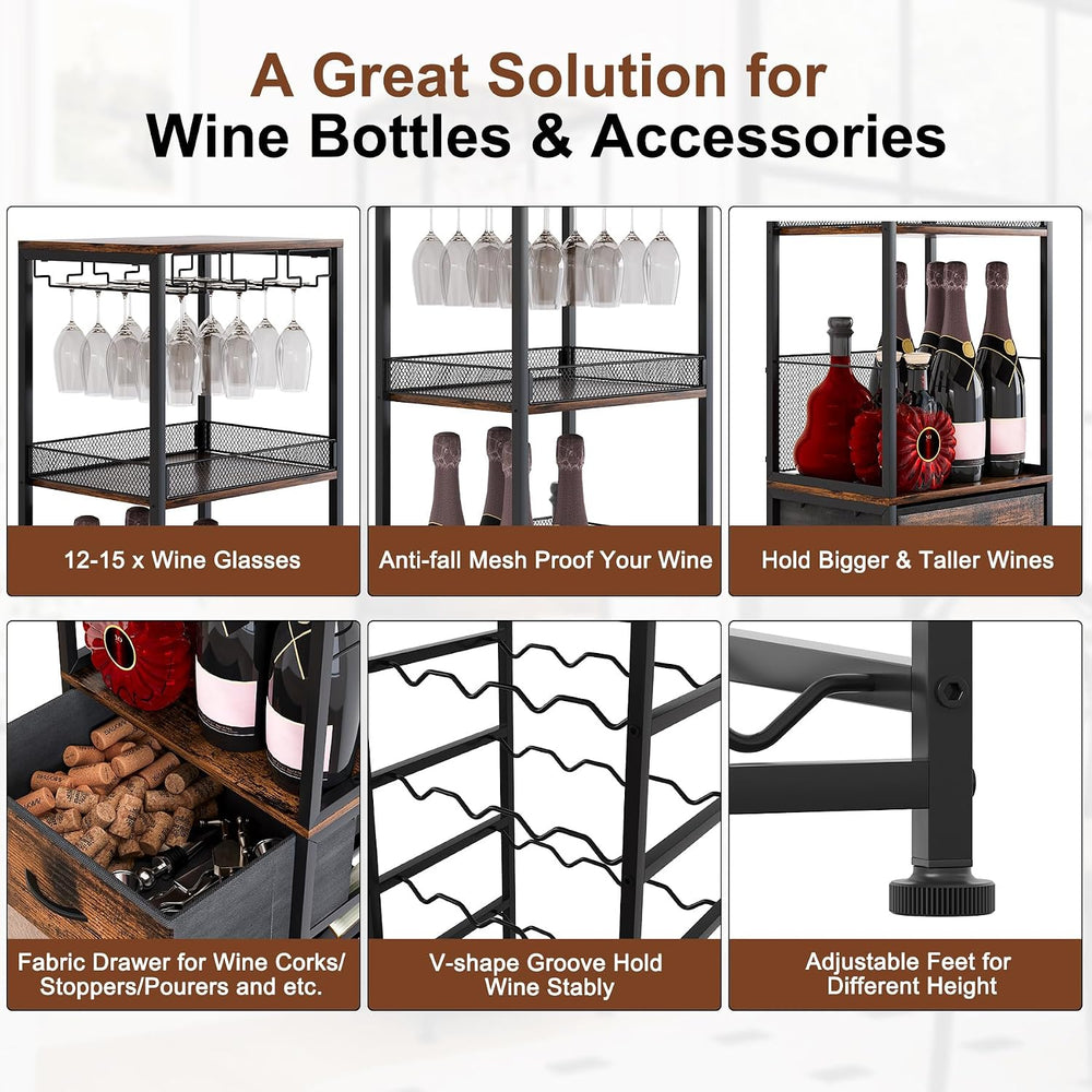 7-Tier Wine Rack Freestanding Floor Liquor Cabinet Bar for Home | 2-in-1 Modu...
