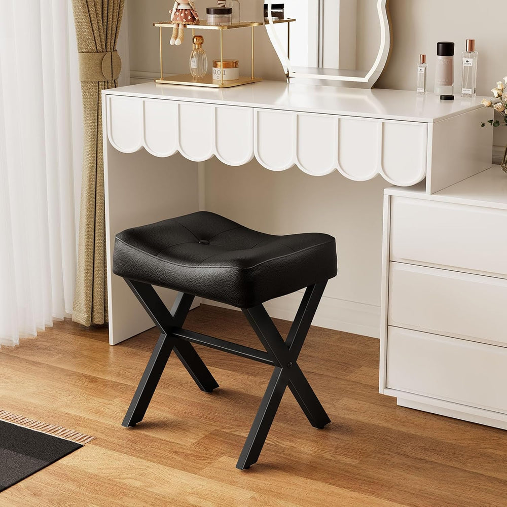 Memobarco 18-Inch Leather Vanity Stool Chair, Vanity Bench with Metal X-Leg, ...