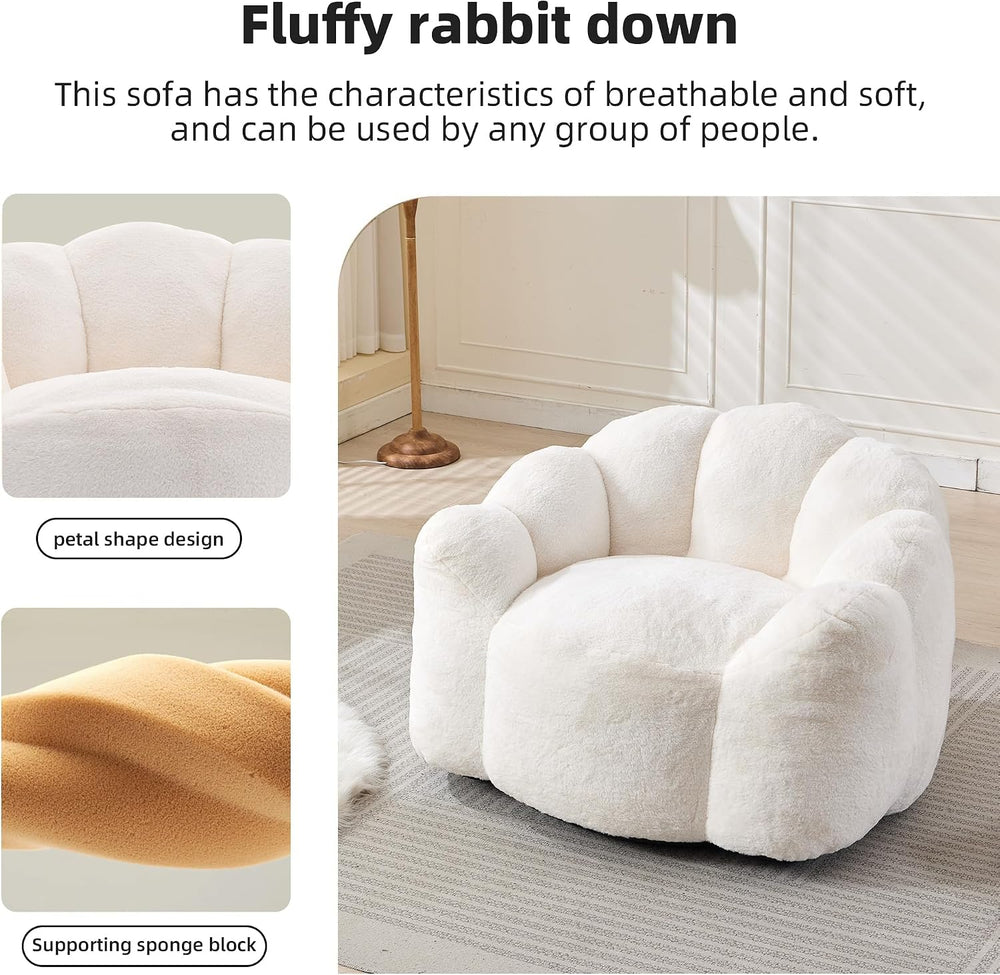 YITAI Large Bean Bag for Adults, Faux Fur Reading Sofa Chair with Petal Backr...