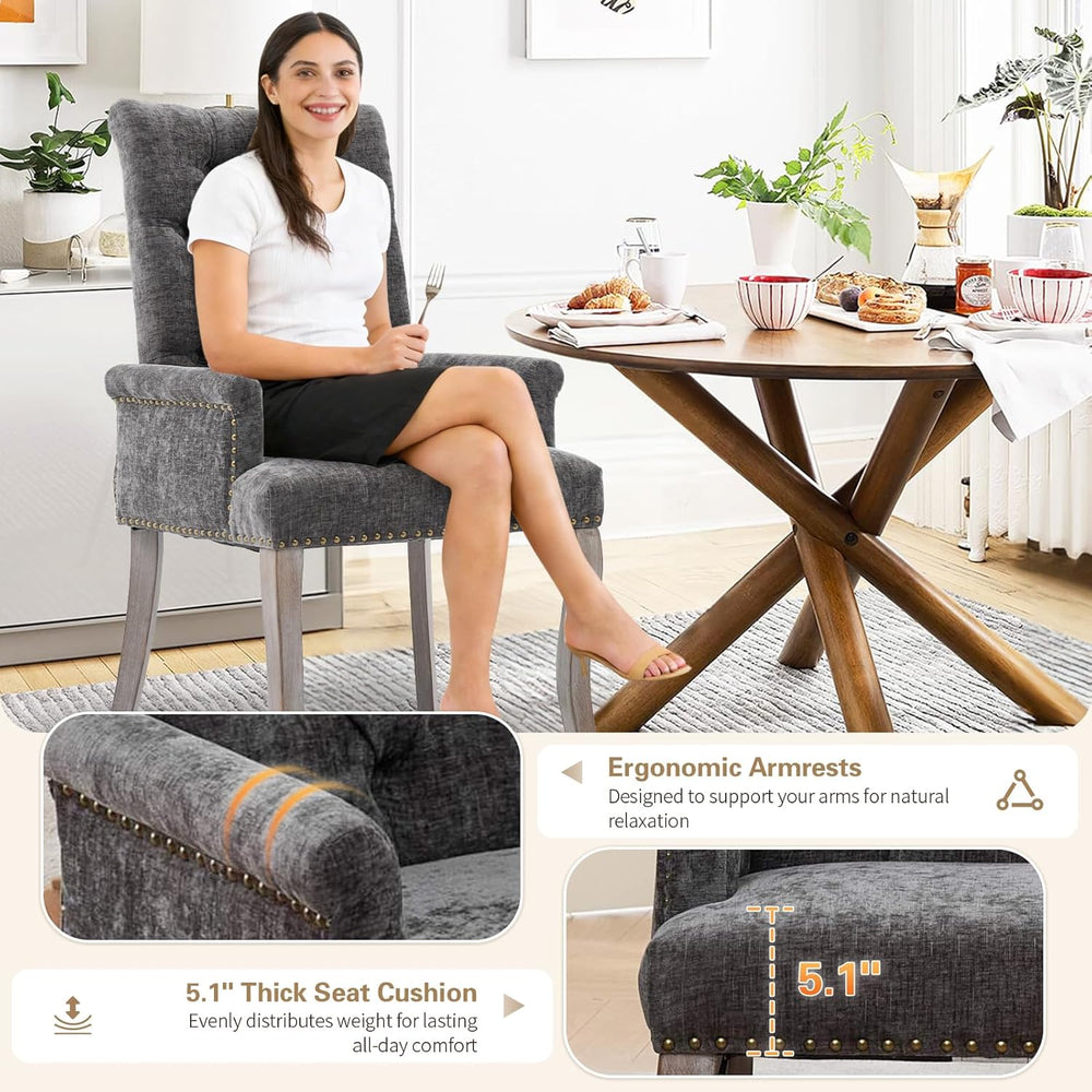 cinkehome Upholstered Dining Chairs, Dining Room Kitchen Chair with Armrest a...