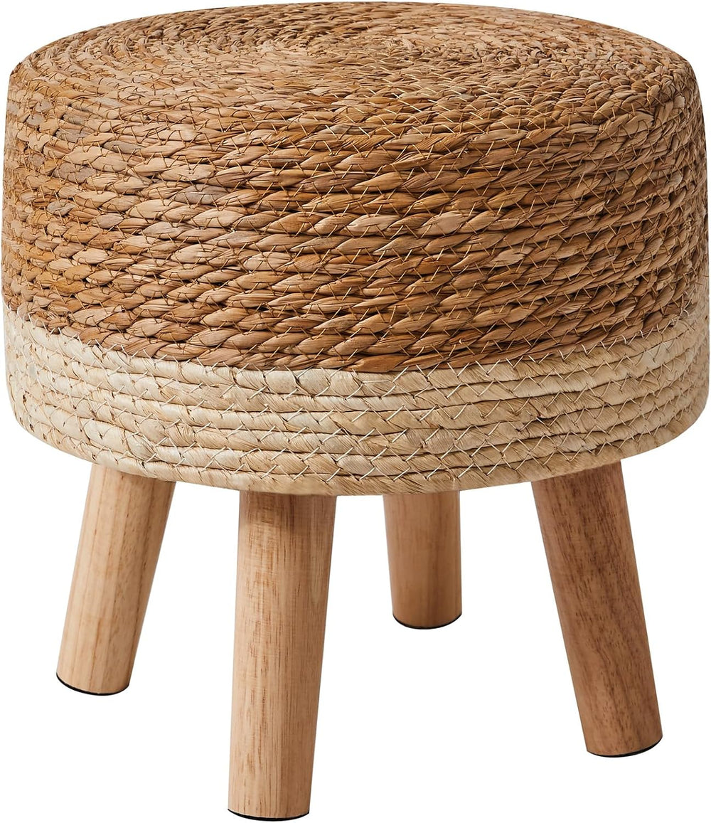 YMYNY Foot Stool,12.6"Round Small Ottoman, Natural Seagrass Hand Weave
