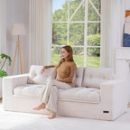 MAXYOYO 79" Loveseat Sofa Couch for Small Spaces, Upholstered Boneless Cloud Couch for Apartment Bedroom, 2-Seater Love Seat Floor Modern Sofa with Pillows, No Assembly Required, Beige