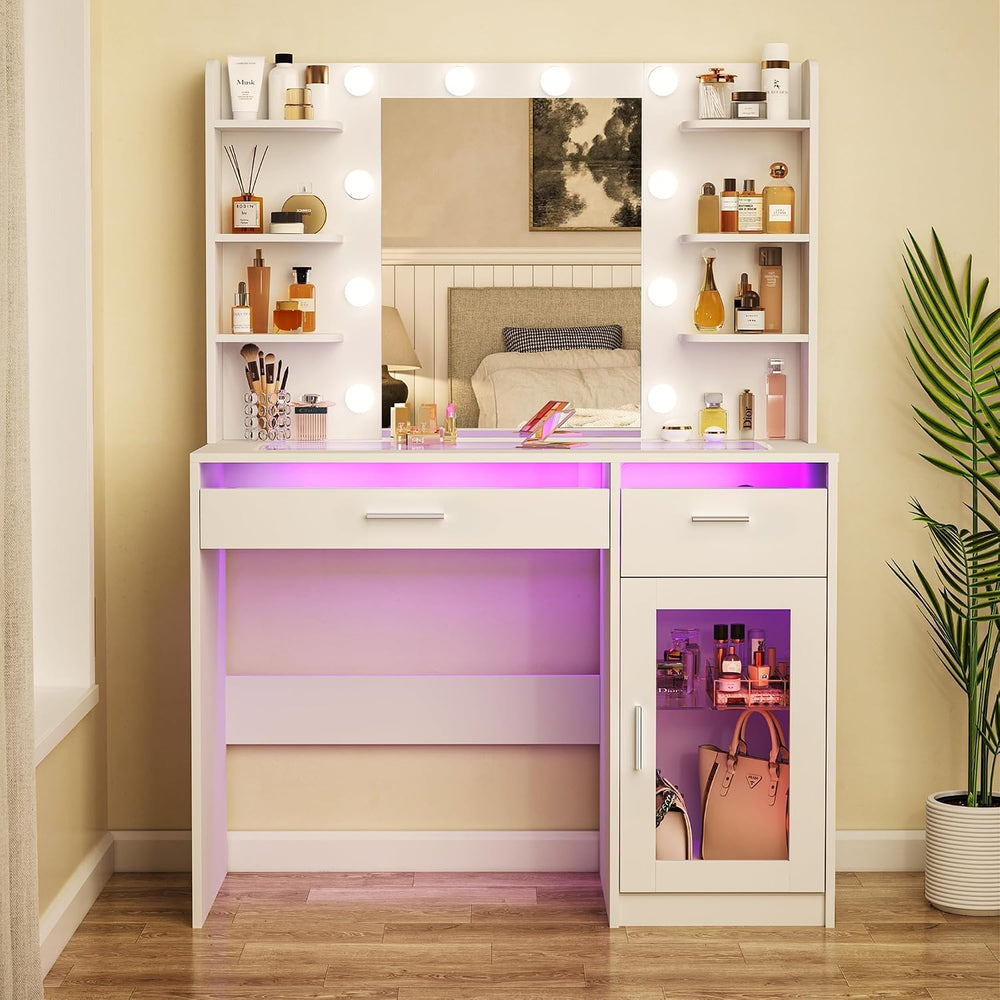 HUAHUU Vanity Desk with Mirror and Lights, Makeup Vanity Desk with Lights 3 C...