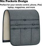 Teniux Remote Control Holder Armchair Caddy for Recliner Couch, Non-Slip Armrest Organizer with 5 Pockets for Magazine, Tablet, Phone, iPad (Grey)