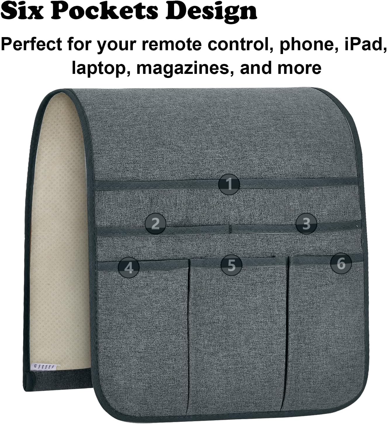 Teniux Remote Control Holder Armchair Caddy for Recliner Couch, Non-Slip Armrest Organizer with 5 Pockets for Magazine, Tablet, Phone, iPad (Grey)