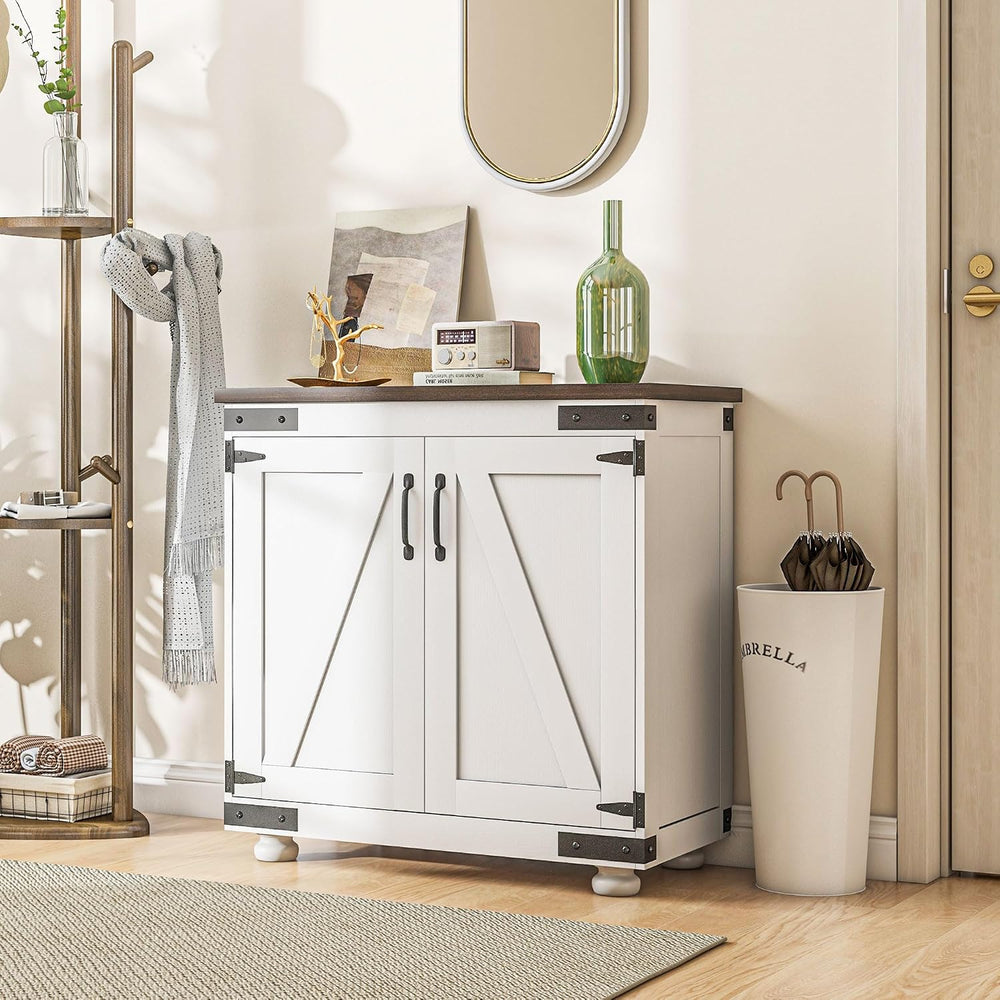 Farmhouse Kitchen Pantry, White Sideboard Buffet Cabinet with Barn Door and A...
