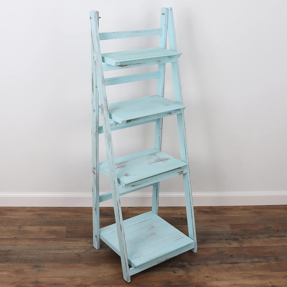Ladder Shelf - Distressed Bookshelf - Rustic Ladder Bookshelf (Turquoise)