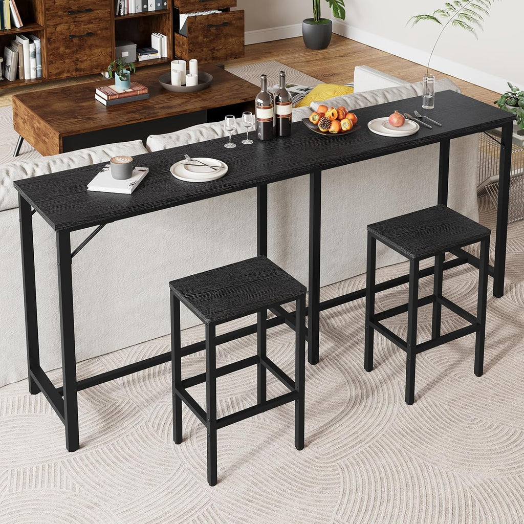 YATINEY 70.9" Bar Table and Chairs Set, Dining Table and Chair Sets, 3 Piece Counter Height Table and 2 Stools, Kitchen Table for Home Restaurant, Bar, Black BT09BB