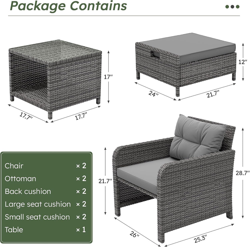 LHBcraft 5 Piece Patio Furniture Set, PE Wicker Outdoor Furniture Set with So...