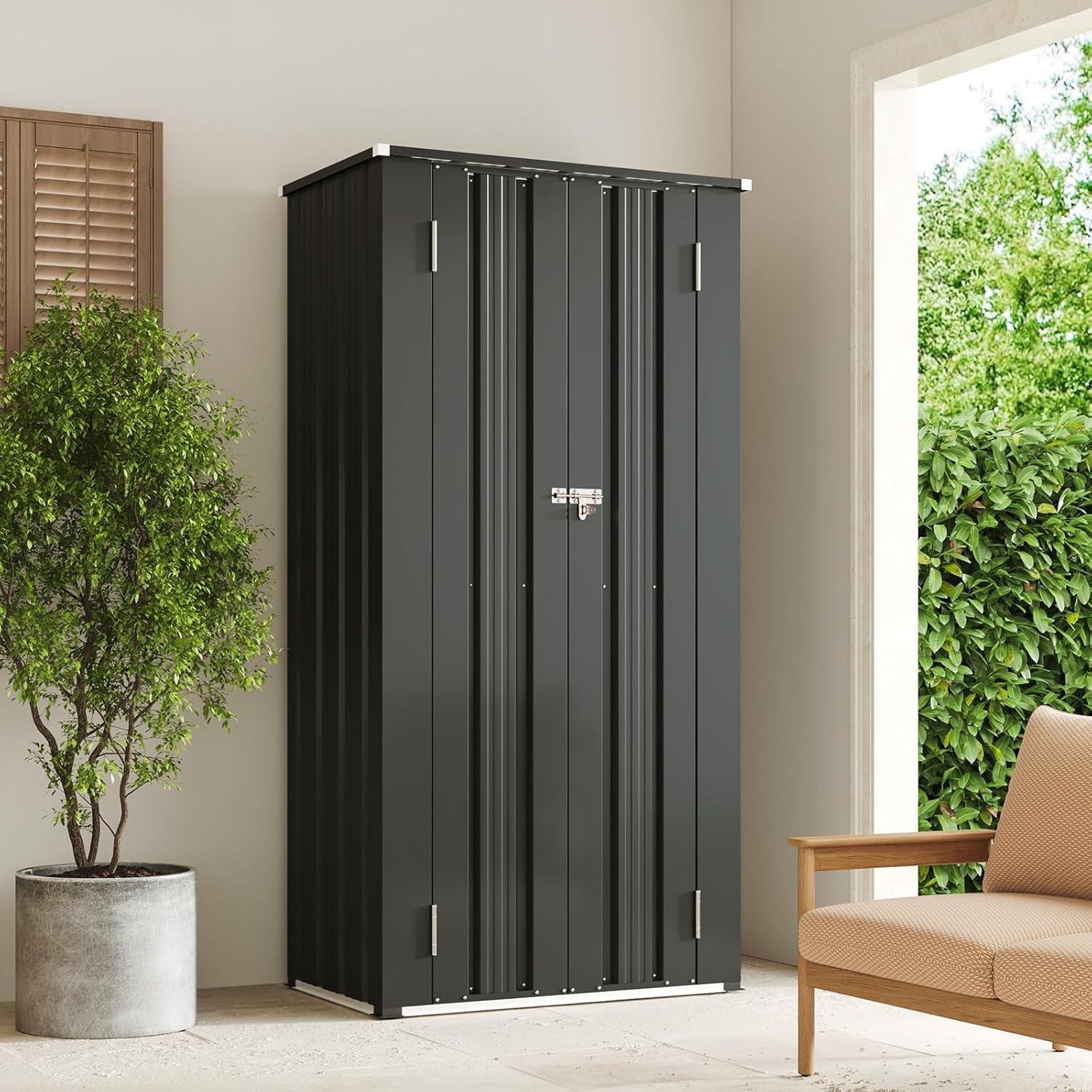 Aoxun 22 Cu.Ft Outdoor Storage Cabinet Metal Garden Shed with 2 Adjustable Shelves 3 Layer Waterproof Vertical Storage Shed for Patio Garden, Garage, Porch