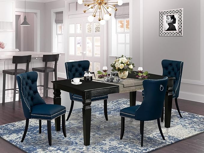 East West Furniture WEDA5-BLK-29 5 Piece Dining Table Set Consists of a Rectangle Wooden Table with Butterfly Leaf and 4 Polyester Fabric Padded Chairs, 42x60 Inch, Black