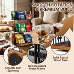 3 Tier Rotating Tea Bag Organizer, Iron and Acacia Wood 360°Spinning Carousel 150 Teabags Holder with Handle for Easy Moving, 12 Compartment Caddy for Pantry Kitchen Office Gift Giving(No Assembly)