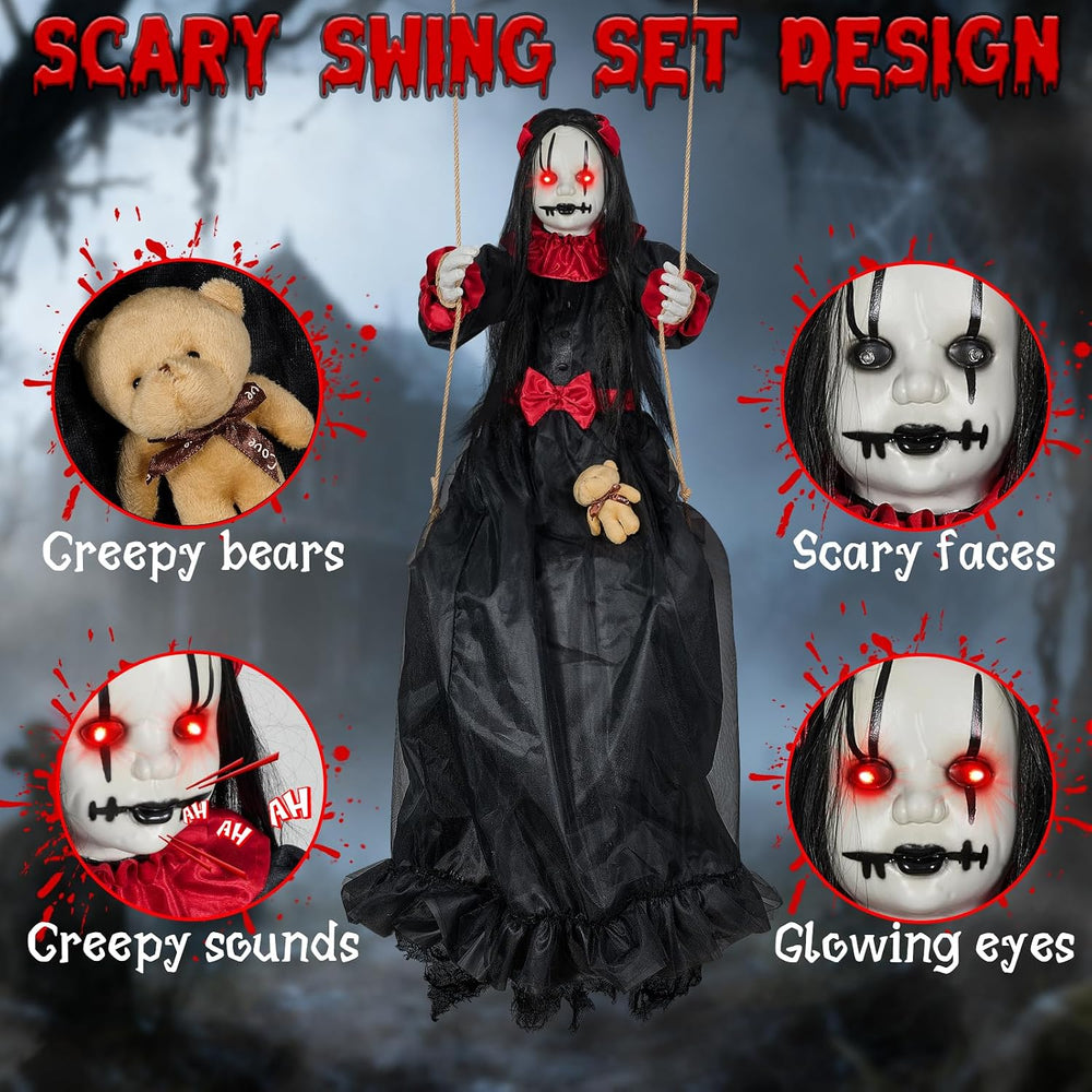 Scary Halloween Hanging Decorations Outdoor,4.6FT Hanging Swing Girl Doll