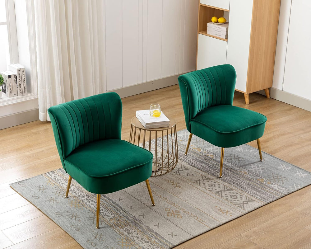 Velvet Accent Chair Set of 2 Comfy Living Room Chairs with Golden Legs Wingba...