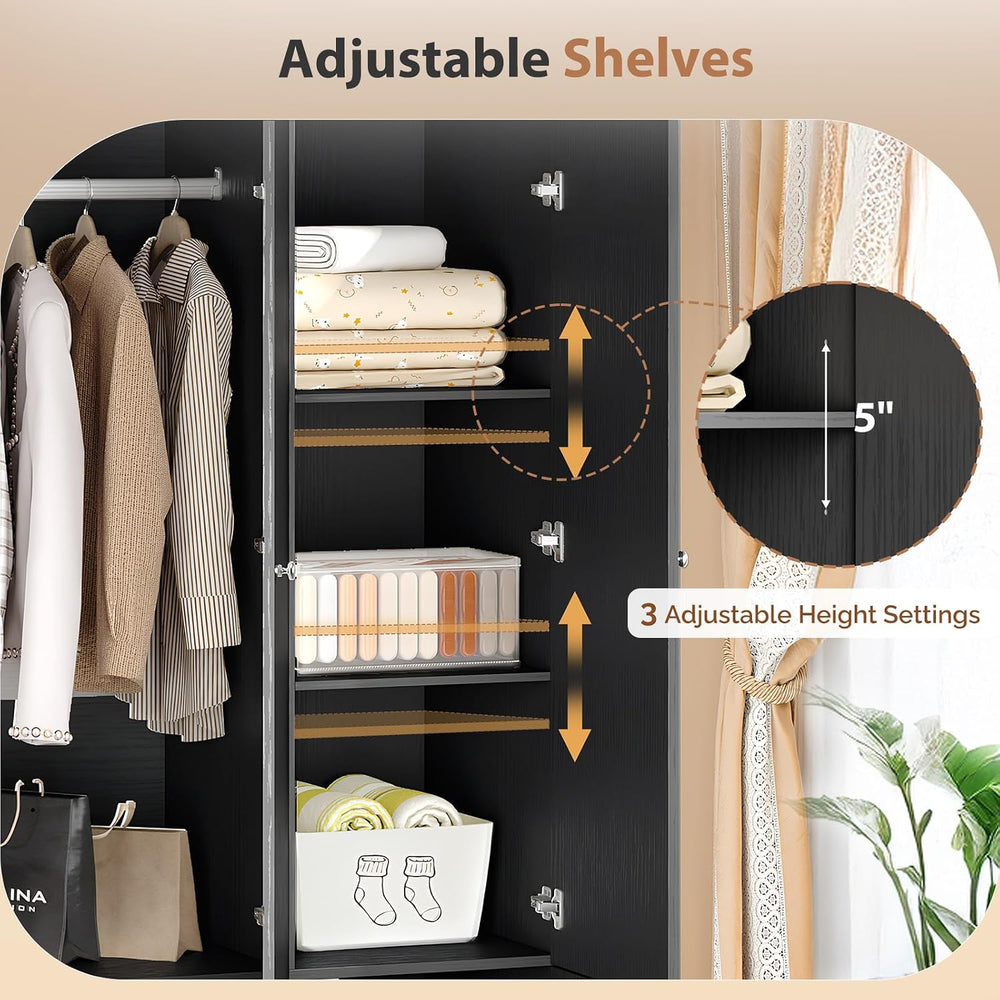 VINGLI Armoire Wardrobe Closet with Doors and Mirror,47" W Wardrobe Cabi...