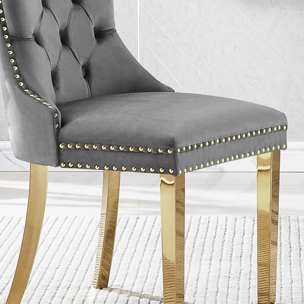 Grey Velvet Dining Chairs Set of 4, Mid Century Modern Kitchen & Dining R...