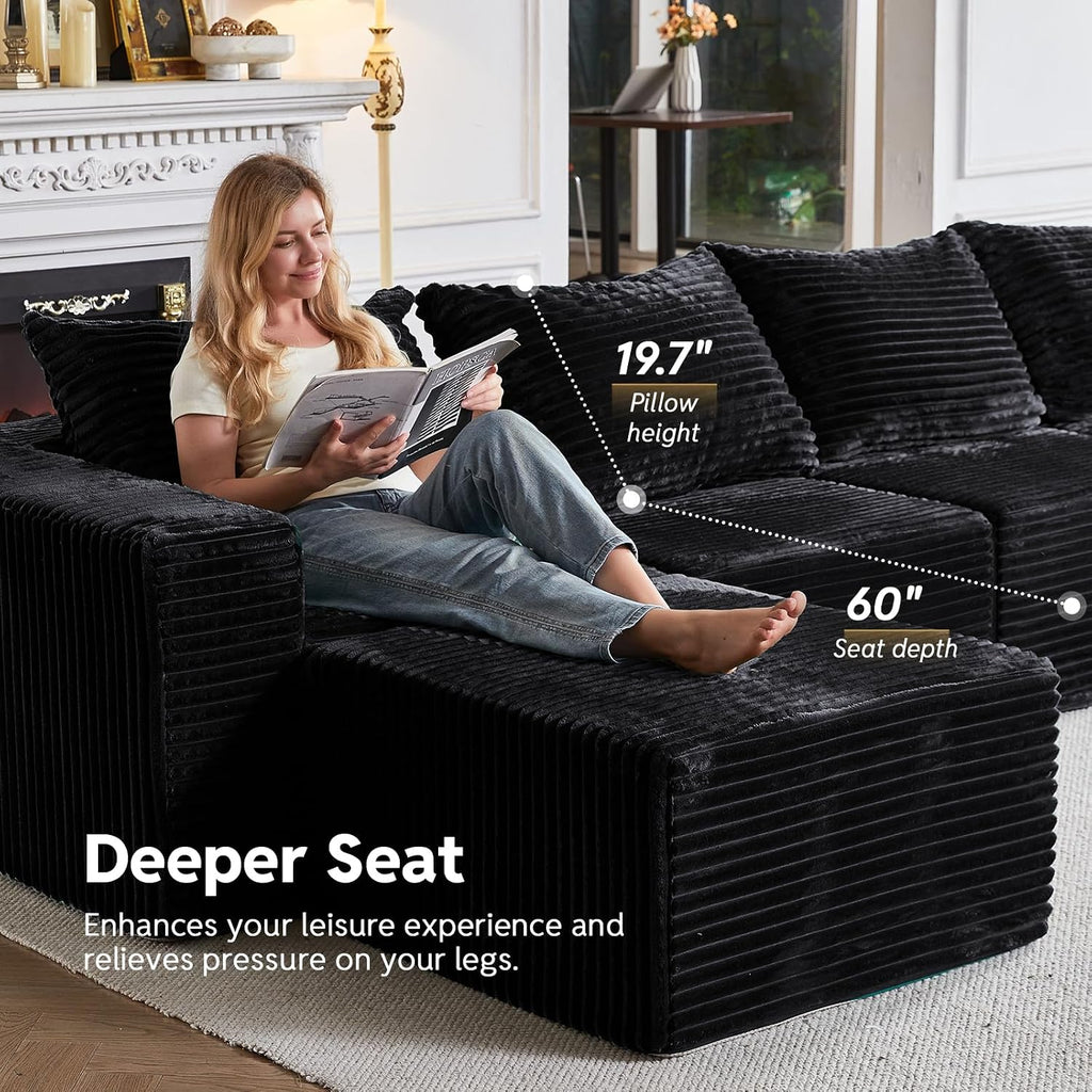 Sleeper Sofa 9 Seater Boneless Couch Modular Sectional Sofa | Cloud Couch Sectional Couches for Living Room, U Shaped Couches with Ottomans No Assembly Required, Black