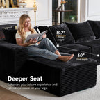 Sleeper Sofa 9 Seater Boneless Couch Modular Sectional Sofa | Cloud Couch Sectional Couches for Living Room, U Shaped Couches with Ottomans No Assembly Required, Black