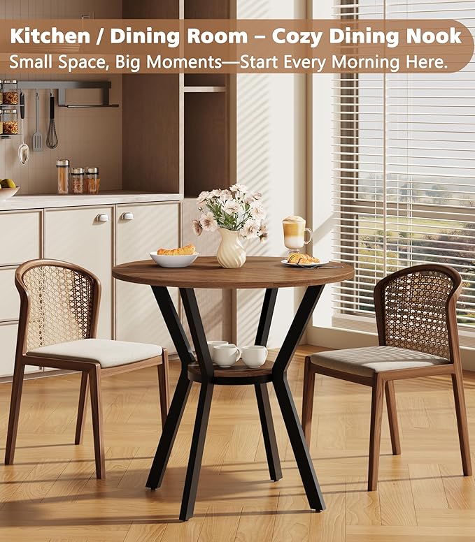 31.5" Round Dining Table for 2-4, Farmhouse Small Kitchen Table with Sto...