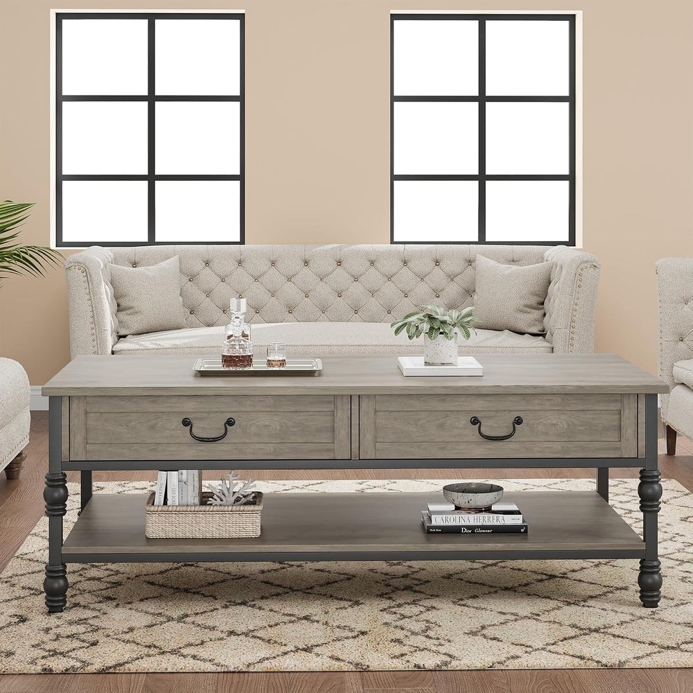 41" Rustic Coffee Table with 2 Storage Drawers, Rectangular Coffee Table...