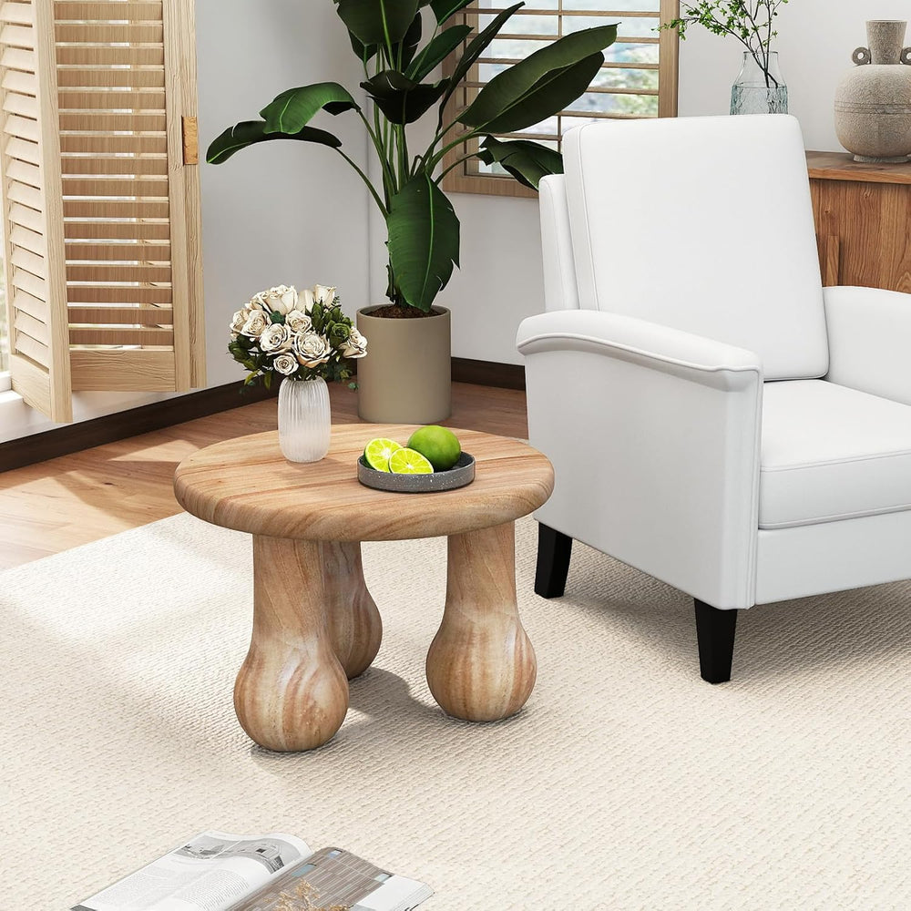 Tangkula Round Side Table, 24” Mahogany Wood Couch Bedside Farmhouse Sofa End...