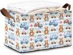 32L Large Storage Bins with Handles, Basket Organizer for Shelves, Closet, Books, Laundry & Home Decor (Cute Bear Car)