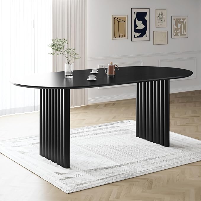 Casaphoria Wood Kitchen Table Set with 4 Chairs, 79" Dining Kitchen Table & Chairs Set for 6-8, Modern Farmhouse Oval Dining Table for Living Room, Easy Assembly, Black