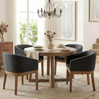 Mid Century Modern Upholstered Barrel Dining Chairs with Arms Set of 2, Farmhouse Linen Kitchen & Dining Room Chairs with Natural Hardwood Frame, 18" W Accent Chairs for Living Room Bedroom, Charcoal