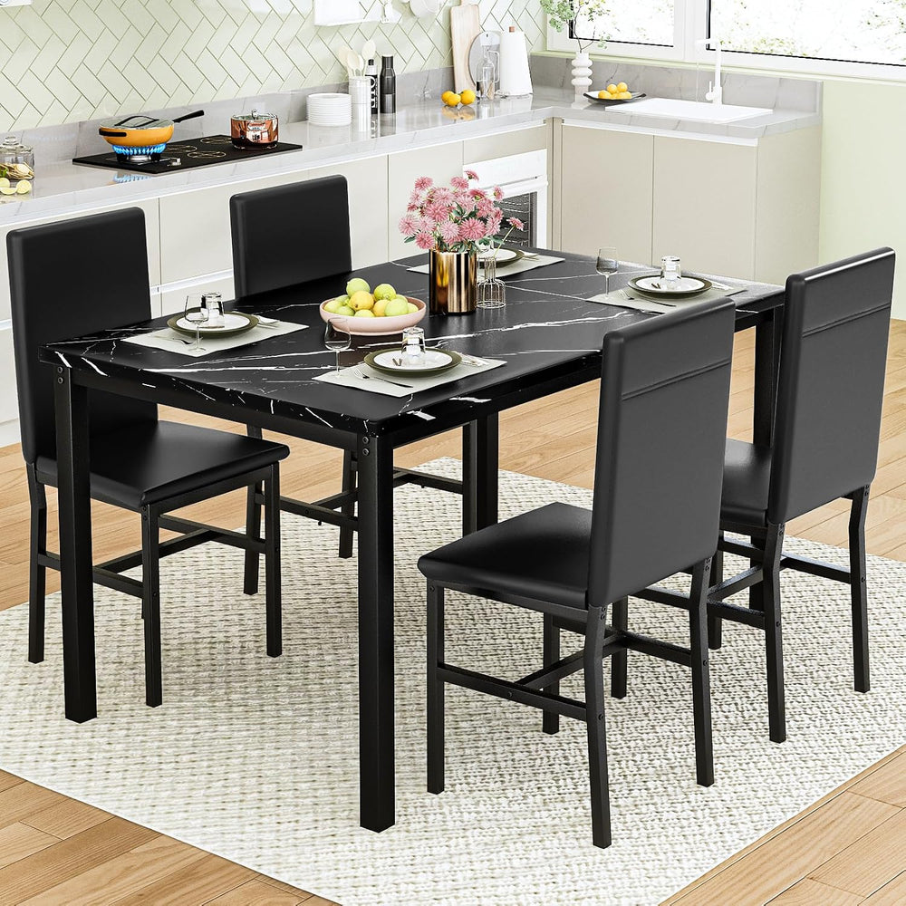 AWQM 5 Piece Dining Table Set for 4, Faux Marble Kitchen Table and Chairs for...
