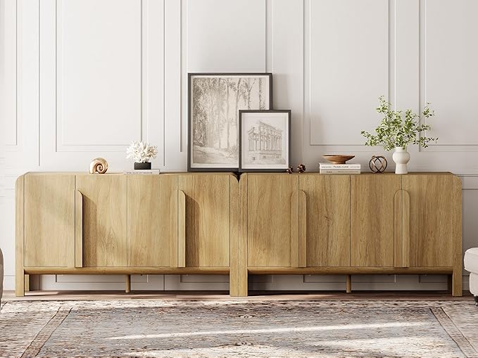 WAMPAT Modern TV Stand for TVs Up to 120 inches,126" W Farmhouse Entertainment Center with Adjustable Shelf and 4 Doors, Media Console Table TV Cabinet for Living Room, Light Walnut