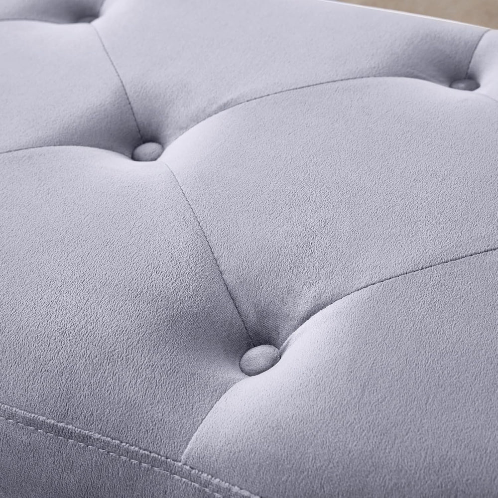 AUZ Grey Velvet Upholstered Bench with Gorgeous Silver Mirrored Curved Legs |...
