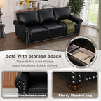 2 Piece Faux Leather Sofa Set,Modern Chair and Couch Sets with Storage,Mid Century Couch with Rivet Rolled Arm,Comfy Deep Seat Sofa,Furniture for Living Room,Office(Armchair+3 Seater,Black)