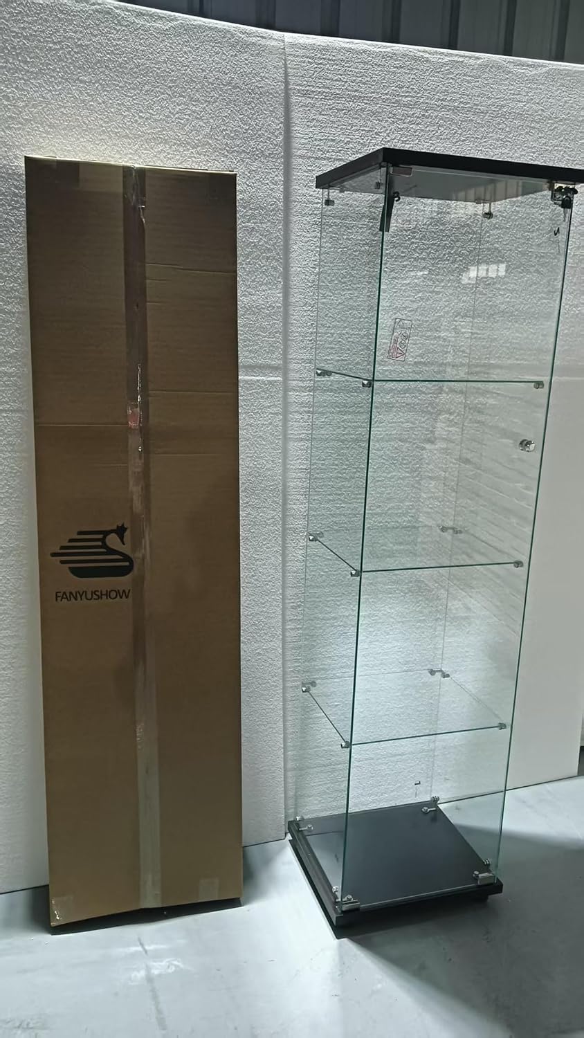 FANYUSHOW Display Cabinet with Glass Door and LED Light, 4-Tier Tempered Glas...
